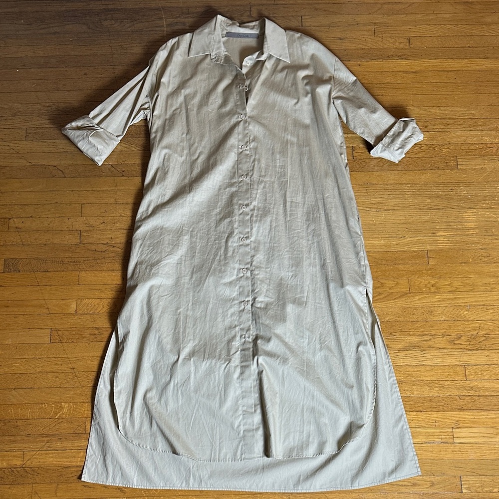 Enza Costa Tan Long Button Down Shirt Dress- size 1